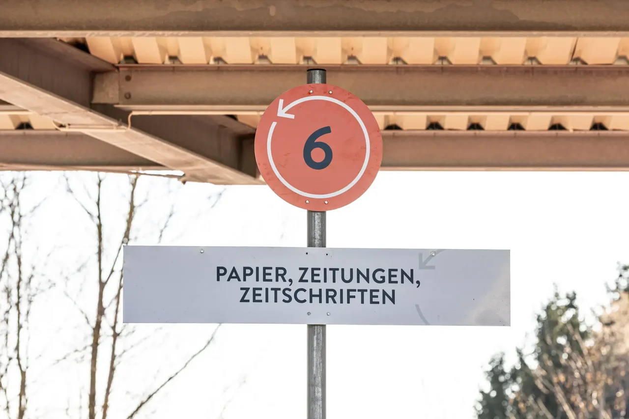Schild mit Aufschrift Papier, Zeitungen und Zeitschriften